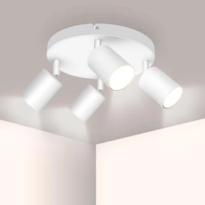 Image of Ketom GU10 LED Ceiling Light Rotatable, 4 Way Spotlight Fitting Round, White Lights, Modern, Bulb Not Included