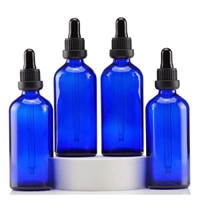 Image of YIZHAO Blue Glass Dropper Bottles 100ml, with Pipette Dropper, for Essential oil, Aromatherapy, Laboratory, Massage, Makeup, Mixing, Travel 4Pcs