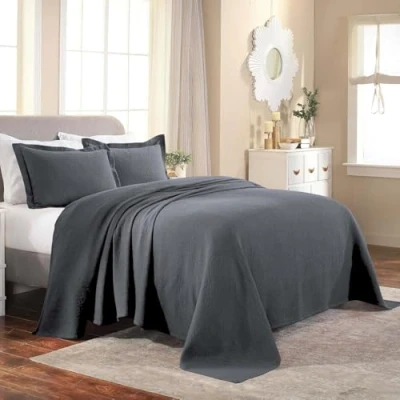 Image of Superior Cotton Fleur De Lis Bedspread Set, Warm Blankets, All Season Bedding, Bedroom Decor, Decorative Boho Medallion Coverlet, Includes 1 Bedspread, 2 Pillow Shams, Queen, Grey