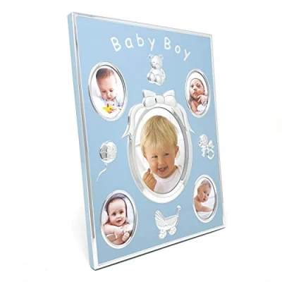 Image of The Leonardo Collection Baby Boy Blue Multi Photo Picture Frame Free Standing Wall Mounted