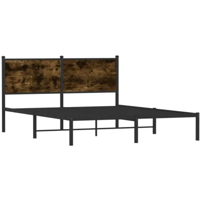 Image of vidaXL Metal Bed Frame without Mattress Smoked Oak 140x190 cm