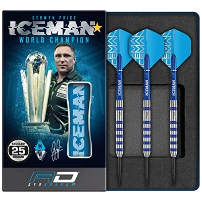 Image of Red Dragon Gerwyn Price Iceman Challenger 25 Gram Professional Tungsten Darts Set with Flights and Stems
