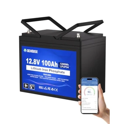 Image of DCHOUSE 12V 100Ah Group 31 Bluetooth LiFePO4 Battery, Built in 100A BMS with Low Temp Protection, Deep Cycle Lithium 4000 Cycles, Perfect for RV, Solar System, Trolling Motors etc.