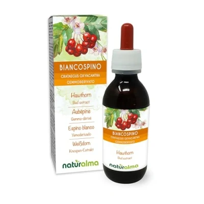 Image of Hawthorn (Crataegus oxyacantha or C. laevigata) Alcohol Free Bud Extract from Fresh Buds Naturalma Liquid Drops 120 ml Food Supplement Vegan