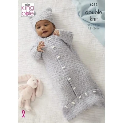 Image of King Cole Baby Double Knit Knitting Pattern Sweater Jacket Sleeping Bag &amp; Hat (6213)