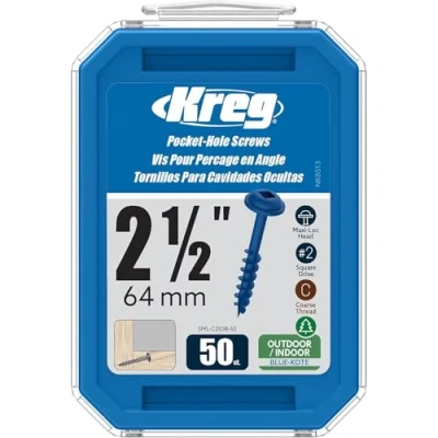 Image of Kreg SML C250B 50 Blue Kote Pocket Screws, 2 1/2 Inch, Coarse Thread, Maxi Loc Head (50 Count)