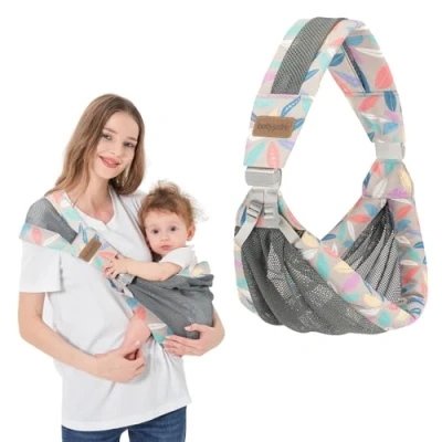 Image of IULONEE Portable Breathable Baby Sling 3D Mesh Fabric Wrap Carrier Adjustable Easy Toddler Comfortable for Newborn Up to 3 36 Months (Blue)