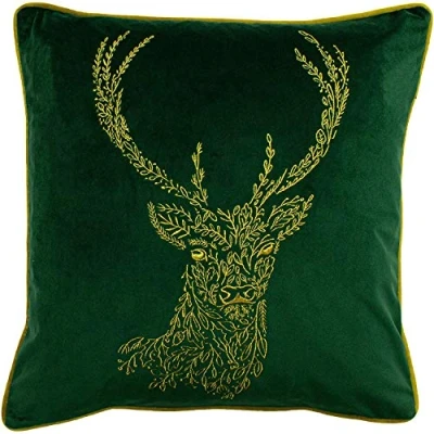 Image of furn. Forest Fauna Stag Cushion Cover, Emerald, 50 x cm