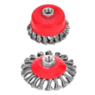 Image of Angle Grinder Wire Brush Set, M14 Bowl Cup Flat Steel Cleaning Scrub for Paint Rust Removal Weld and Sanding Work (2 Pack, Ø125 mm)
