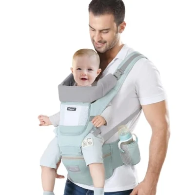 Image of IULONEE Baby Carrier with Hip Seat Ergonomic Toddler Carriers Backpack Shoulder Adjustable Front and Back Carry for Newborn 3 Months to Years(7 45lbs) Green