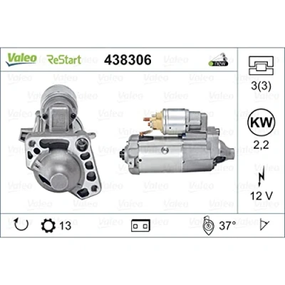 Image of 30659576, 31419530, 36002980, 36010806, 36012434 Starter motor VALEO NEW STOP&amp;START ORIGINAL PART 438306 12V 2,2kW 13 NO R 37 76mm VOLVO: S80 II