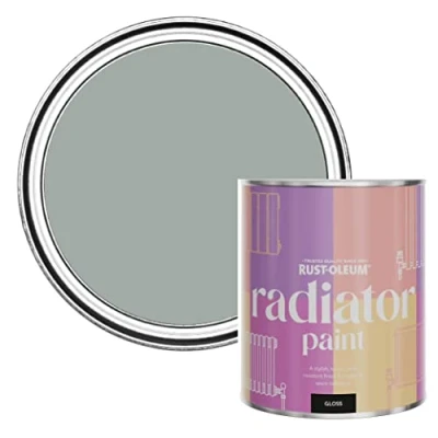 Image of Rust Oleum Grey Heat Resistant Radiator Paint in Gloss Finish Pitch 750ml