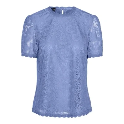 Image of PIECES Women&#039;s Pcolline Ss Lace Top Noos Bc T Shirt, Hydrangea, S