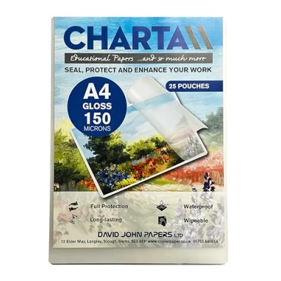 Image of DJP Charta A4 Gloss Laminating Pouches 150 Micron Pack of 25
