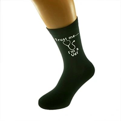 Image of Trust me I&#039;m a Vet and Stethoscope Image Printed on Black Mens Cotton Rich Socks