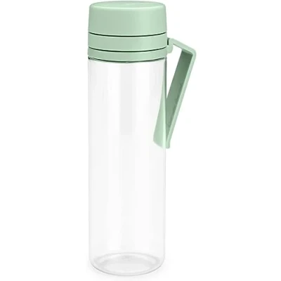 Image of Brabantia Make &amp; Take Water Bottle with Strainer 0.5L Travel Drinking Handle Fruit Sieve Leakproof Infuser Easy Filling Transparent Dishwasher Safe Jade Green