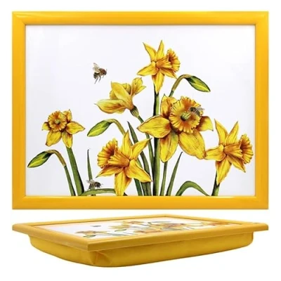 Image of Yellow Daffodils Cushioned Laptray Bee tanical Floral Snack Tray