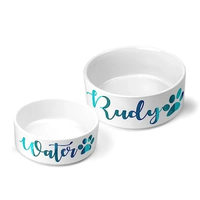 Image of Personalised Pet Bowls Dog Bowl Cat Rabbit Animal Food Water Treat Mrs Hinch (Small (500ml), Teal)
