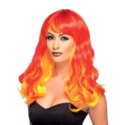 Image of Smiffys Ombre Devil Flame Wig, Red &amp; Orange, Halloween Fancy Dress Accessory, Up Wigs