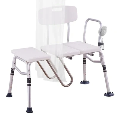 Image of VEVOR Tub Transfer Bench, Adjustable Bathtub Bench with U Shaped Curtain Guard Protection &amp; Reversible Backrest, Non Slip Shower Seat Bath for Elderly Disabled Injured, 400LBS Capacity