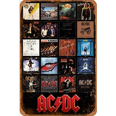 Image of Cimily ACDC Discography Poster Vintage Tin Signs Retro Metal Sign Plaque Art Wall Decor 8x12 Inch