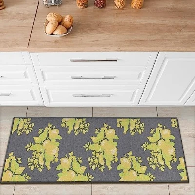 Image of Ottomanson Lemon Collection Non slip Kitchen Design Runner Rug , 50 cm x 150 cm, Gray Lemons