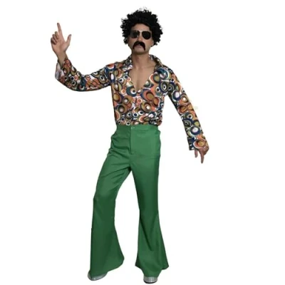 Image of sowest 60s 70s Flared Trousers Mens Disco Groovy Fancy Dress Saturday Night Fever Green