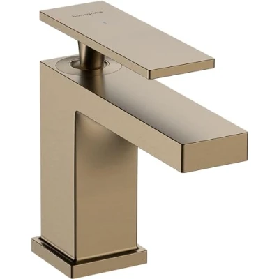 Image of hansgrohe Tecturis E bathroom tap without waste, energy saving (CoolStart), sink with spout height 80 mm, basin mixer water (EcoSmart+), brushed bronze, 73001140