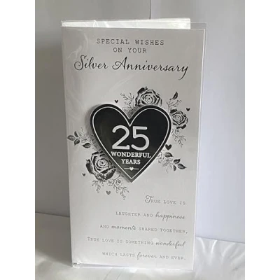 Image of Special Wishes On Your Silver Anniversary 25 Wonderful Years 25th Wedding Card Heart/Roses/Words 3D/Foil Detail(PRELUDE47277)