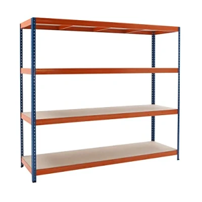 Image of BiGDUG Essentials Industrial Shelving Unit 4 Tier Racking 178cm High Steel 300kg UDL Per Shelf Blue &amp; Orange (178h x 180w 45d cm)