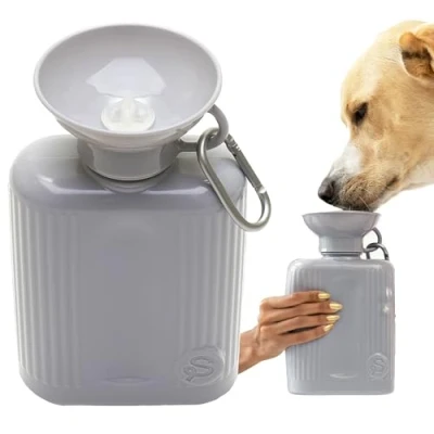 Image of Springer Growler Travel Dog Water Bottle 44 oz Large with Patented Leak Proof Design for Walking, Hiking and Traveling, BPA Free Materials (Grey)