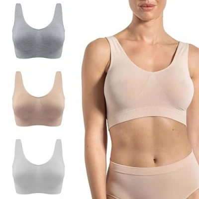 Image of Risalti Bras for Women Bamboo Wide Shoulder Bra 3 PZ Women&#039;s Light Support, Bralettes Women, Crop Tops Seamless Bra, Womens Made in Italy