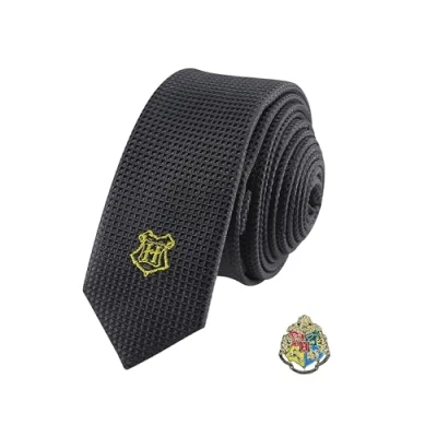 Image of Cinereplicas Harry Potter Tie with Brooch Deluxe Edition Official Licensed Hogwarts One Size 100% Microfiber Supplied 1 Gift Box Black