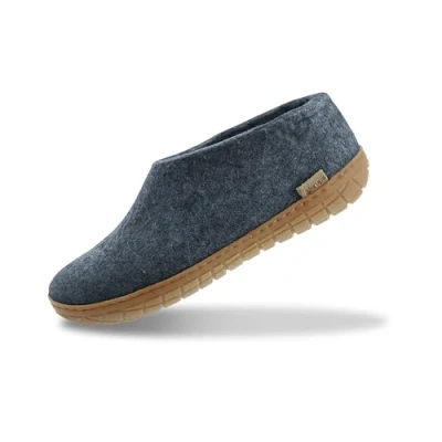 Image of GLERUPS Indoor Outdoor Slippers Men &amp; Women with Rubber Sole (Denim Blue) Unisex Wool Slipper Shoes Comfy Cosy Gents and Ladies