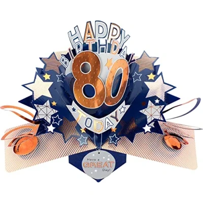 Image of Happy 80th Birthday 80 Today Pop Up Greeting Card Love Kate&#039;s Cards Him POP204MC80