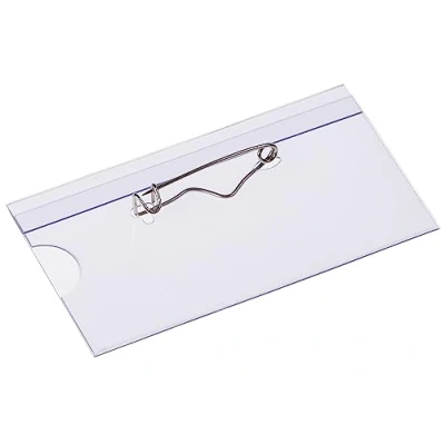 Image of EUROPEL Name Badge Holders with Safety Pin &amp; Blank Card Insert Sheets (Pack of 24) Horizontal ID Holder for School, Colleges, Offices Corporate Event 75 x 40 mm, 121263
