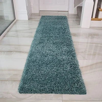 Image of Duck Egg Blue Thick Super Soft Pile Hallway Shaggy Carpet Runner Rug Green Stain Resistant Non Shedding Durable Modern Lounge Living Room Bedroom Floor Area Rugs 60cm x 230cm