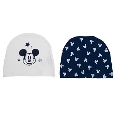 Image of Disney Mickey Mouse Cap Unisex Baby Beanie Hat White &amp; Blue (Pack of 2)