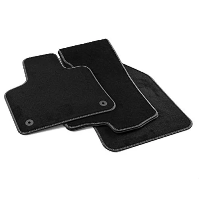 Image of MDM PRO 7497 Floor Mats for Peugeot/Citroen 5008 II 07.2017 Onwards / C5 Aircross 2019 Onwards, Velour Faux Leather Edges and Double Stitching Chrome Stitching, Black