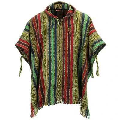 Image of LOUDelephant 100% Woven Gheri Cotton Mexican Style Hooded Poncho Red, Green &amp; Navy