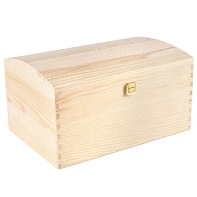 Image of Creative Deco Large Wooden Storage Box Unpainted with Lid 34.5 x 25 19.2 cm Plain Wood Keepsake Treasure Chest Trunk Perfect Memory for Art &amp; Craft or as an Easter Gift
