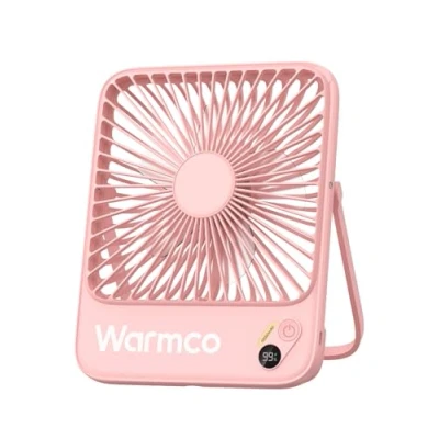 Image of Warmco 10000mAh Portable Desk Fan 7 inch, Quiet Thin Rechargeable Battery Operated Personal With Strong Wind Digital Display for Office,Travel,Library,Bedroom,Outdoor,Camping Pink