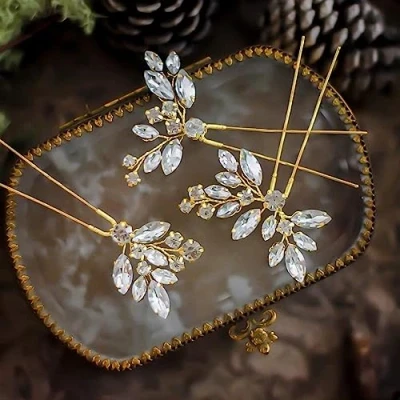 Image of Cubahop Bride Wedding Hair Pins Crystal Bridal Pieces Accessories Clips for Women and Girls (Gold)