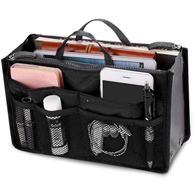 Image of JTWEB Ladies Travel Insert Handbag Organiser Tidy Bag Purse Liner Cosmetic 13 Pocket Black