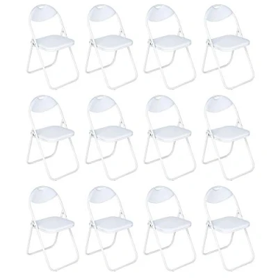 Image of Nyxi Set of 12 X Folding Chair Padded Paris Faux Leather Home Office Dining (12 Chairs, White)