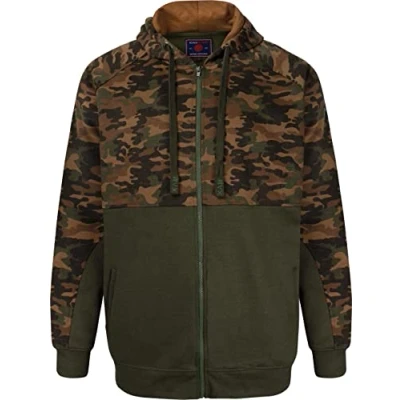 Image of KAM Big &amp; Tall Khaki Camo Colour Block Zip Through Hoodie Men&#039;s