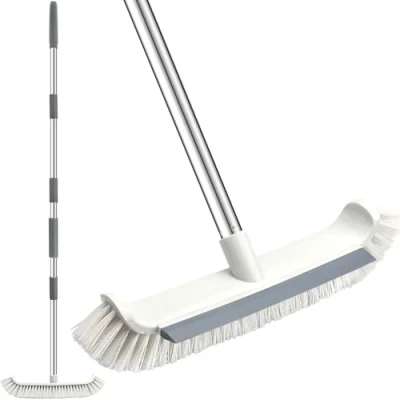 Image of Roellgs long handled floor scrubbing brush with adjustable handle, squeegee and bristles 2 in 1 for cleaning kitchens, bathrooms, tiles, garages, walls swimming pools