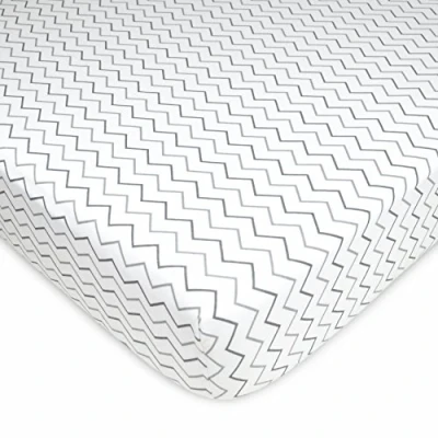 Image of American Baby Company Fitted Crib Sheet 28&quot; x 52&quot;, Soft Breathable Neutral 100% Cotton Jersey Sheet, Gray Zigzag, for Boys and Girls, Fits Toddler Bed mattresses