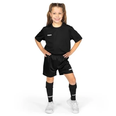 Image of FORZA Kids&#039; Classic Short Sleeve Football Kit Complete Set with Shirt, Shorts &amp; Socks for Boys Girls (UK, Age, 7 Years, 8 Regular, Black)