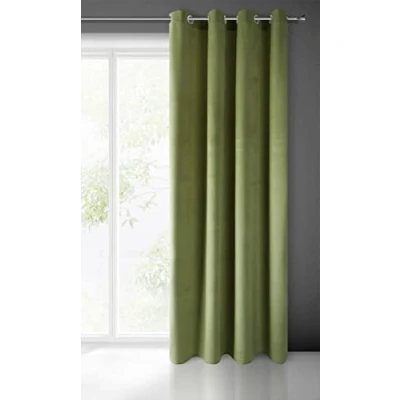 Image of Eurofirany PIERRE Soft Plain Opaque Velvet Curtain with Eyelets 1 Unit, Fluffy Panel Drape Classic Glamour Elegant Living Room, Bedroom, 215 g/m2, W55 x L98, Dark Olive Green